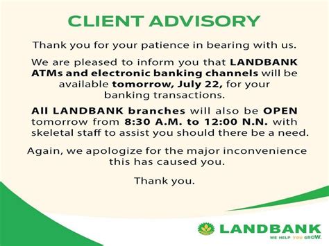 Landbank ATMs, branches open on Sunday, July 22 .